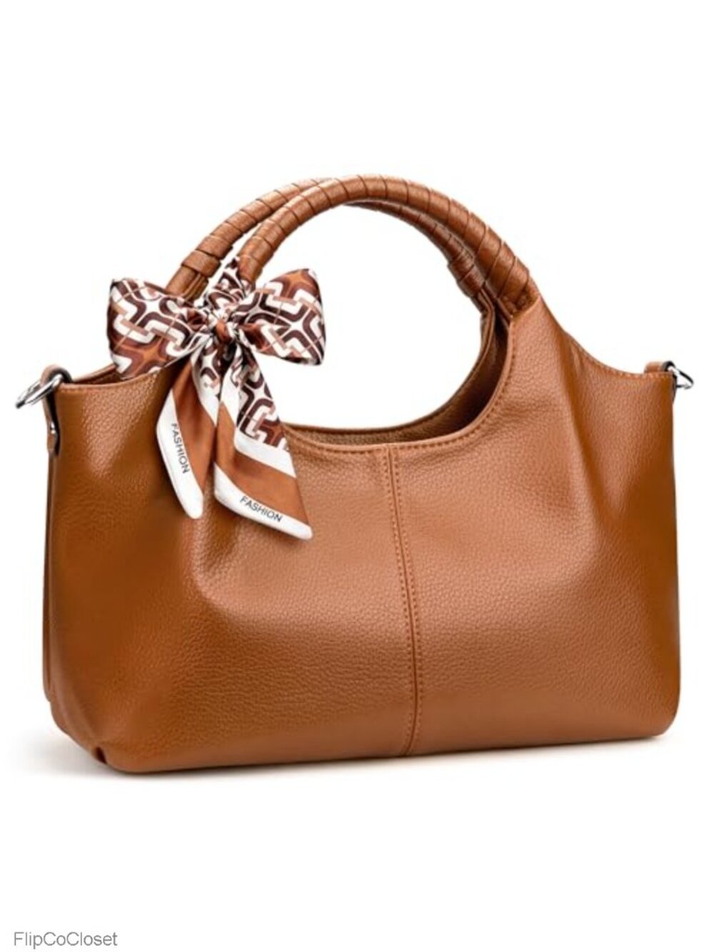 Vegan Leather Top Handle Hobo Bag with Adjustable Strap